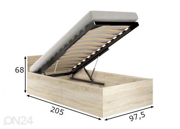 Sänky vuodevaatelaatikoilla 90x200 cm + patja mitat