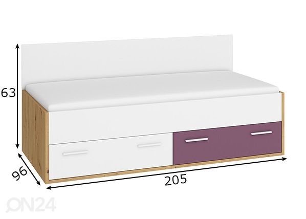 Sänky vuodevaatelaatikolla 90x200 cm mitat