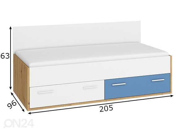 Sänky vuodevaatelaatikolla 90x200 cm mitat