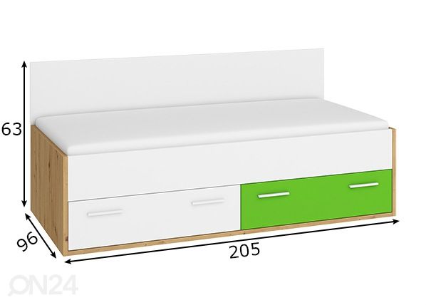 Sänky vuodevaatelaatikolla 90x200 cm mitat