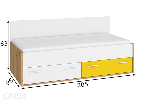 Sänky vuodevaatelaatikolla 90x200 cm mitat