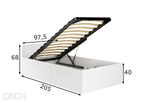 Sänky vuodevaatelaatikolla 90x200 cm mitat