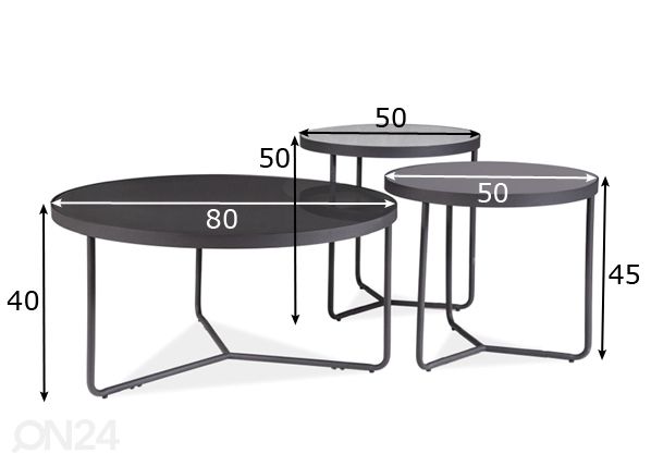 Sarjapöytä, 3 kpl mitat