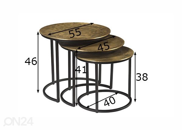 Sarjapöytä Cast Iron, 3 kpl mitat