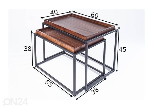 Sarjapöytä Elements, 2 kpl mitat