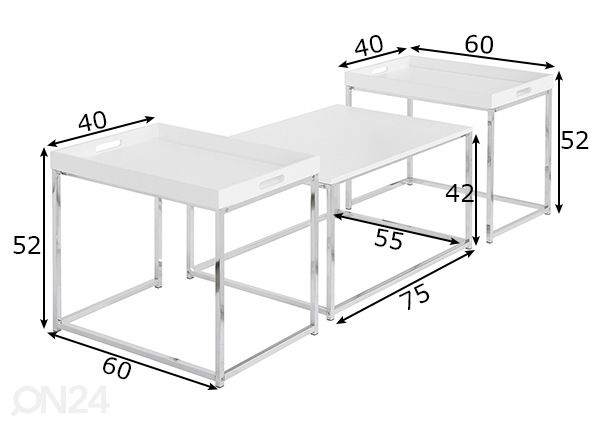 Sarjapöytä Elements, 3 kpl mitat