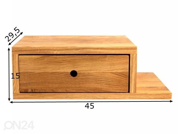 Seinään kiinnitettävä yöpöytä Ella, oikea mitat