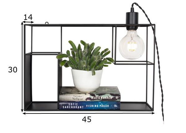 Seinähylly + valaisin SHELFIE mitat