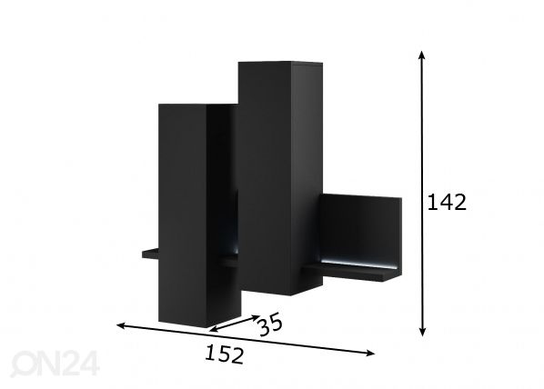 Seinäkaappi 152 cm, musta mitat
