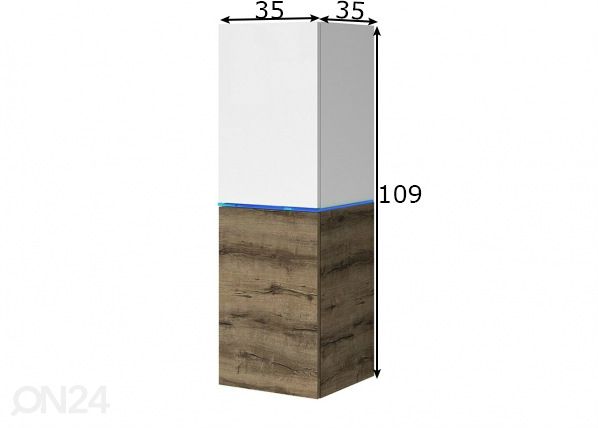 Seinäkaappi + sininen valaistus mitat