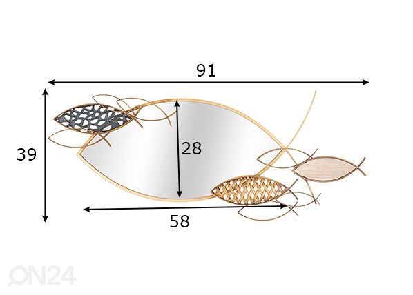 Seinäpeili Fish 91x39 cm mitat