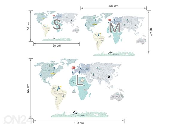 Seinätarra Maailmankartta L viron kielellä, minttu mitat