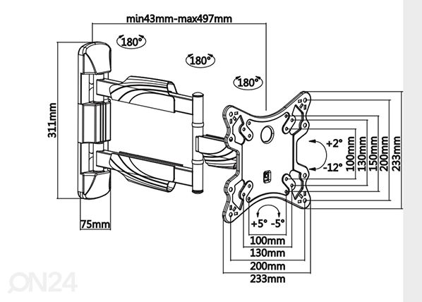 Seinäteline Senaco SN 6200 mitat