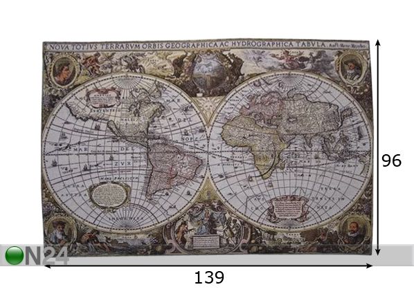 Seinävaate WORLD MAP 96x139 cm mitat