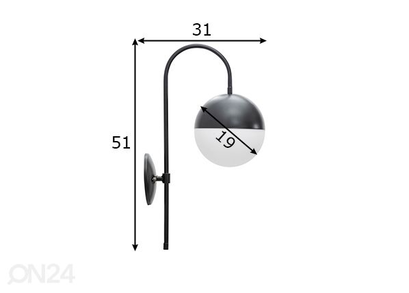 Seinävalaisin Glam, musta/valkoinen mitat