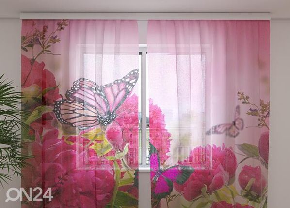 Sifonki-kuvaverho BEAUTIFUL PEONIES 240x220 cm