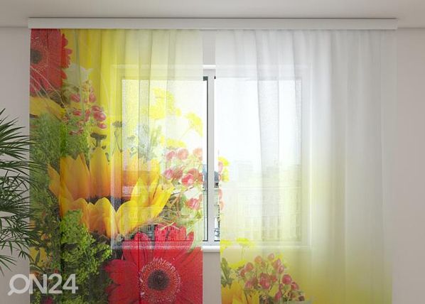 Sifonki-kuvaverho GERBERAS 240x220 cm