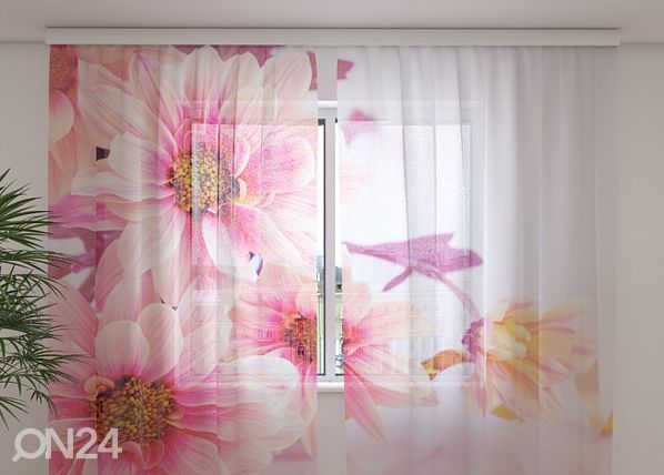 Sifonki-kuvaverho PINK GERBERAS 240x220 cm