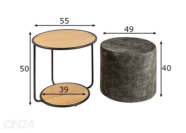 Sivupöytä ja rahi Studio mitat