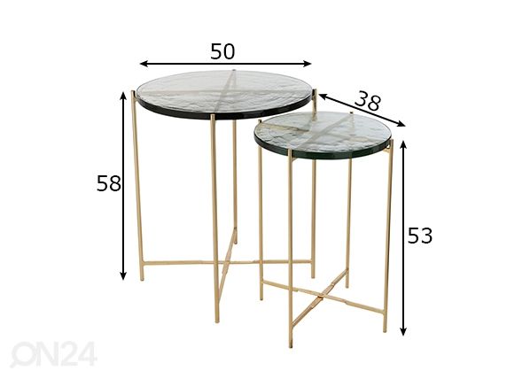 Sivupöytä Obi, 2 kpl mitat