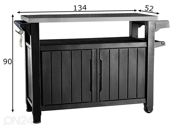 Sivupöytä ulkokeittiöön Keter Unity XL 52x134 cm, grafiitti mitat