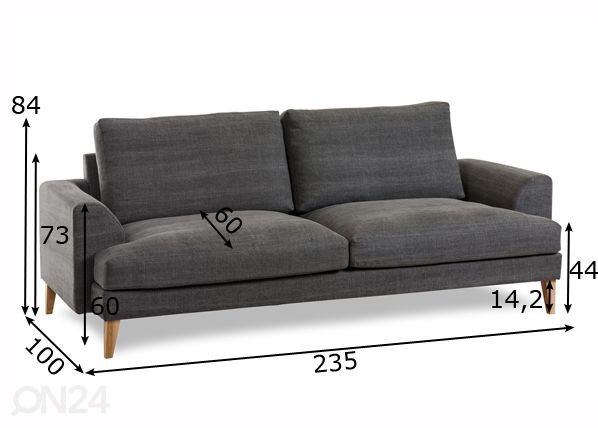 Sohva Concord 3-istuttava mitat