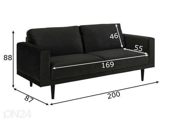 Sohva Dagmar 3-istuttava mitat
