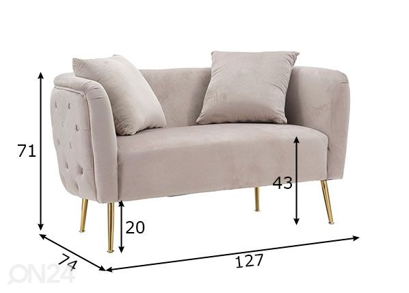 Sohva Glam, harmaa/kullanvärinen mitat