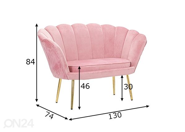 Sohva Glam, vaaleanpunainen mitat