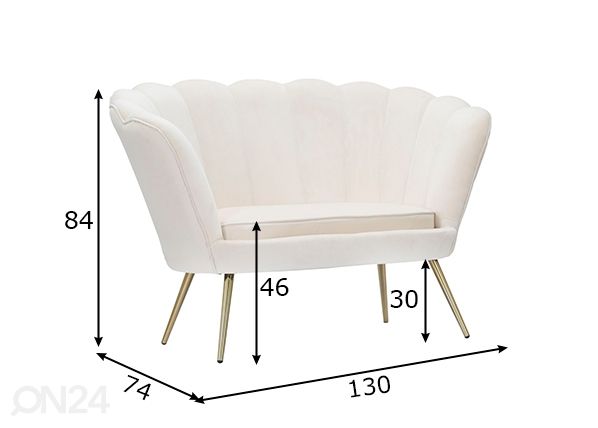 Sohva Glam, valkoinen mitat