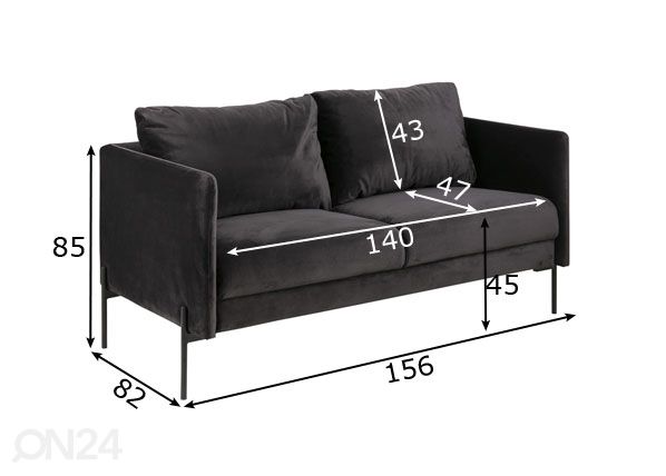 Sohva Kingsley 2,5-istuttava mitat