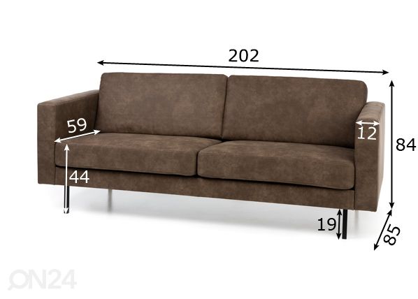 Sohva Linea 3-istuttava mitat