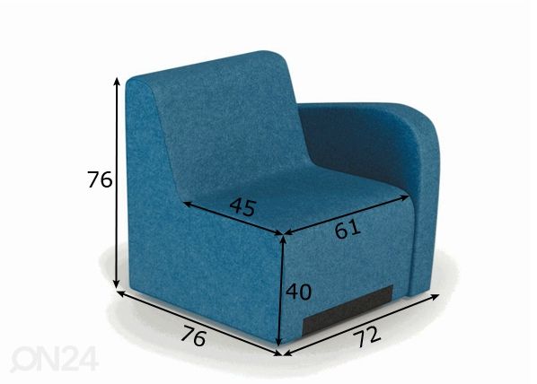 Sohvamoduuli käsinojalla Rubico mitat