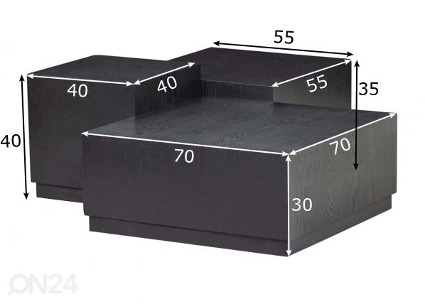Sohvapöydät, 3 kpl mitat