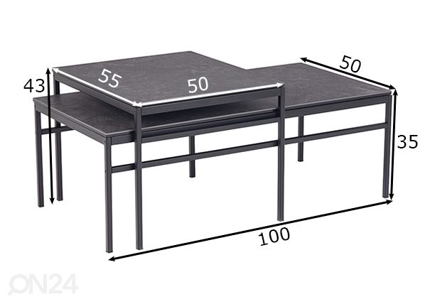 Sohvapöydät Exeter, 2 kpl mitat