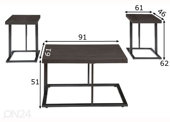 Sohvapöytä + 2 apupöytää mitat