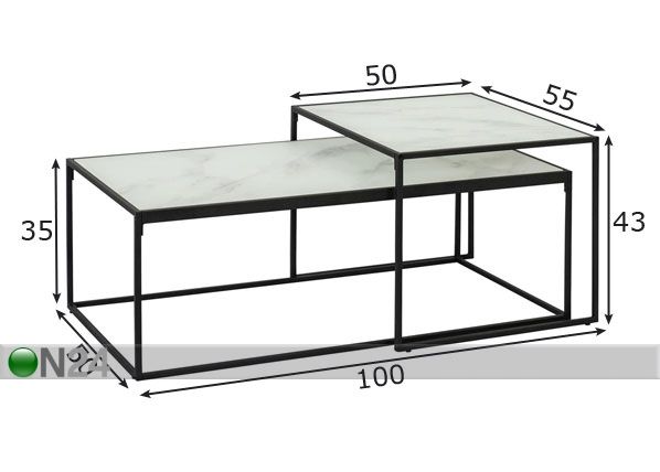Sohvapöytä Hen 55x100 cm mitat