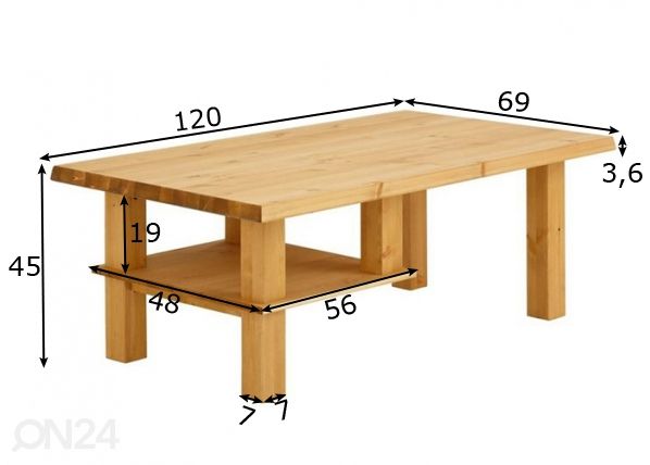 Sohvapöytä Ixo 120x69 cm mitat