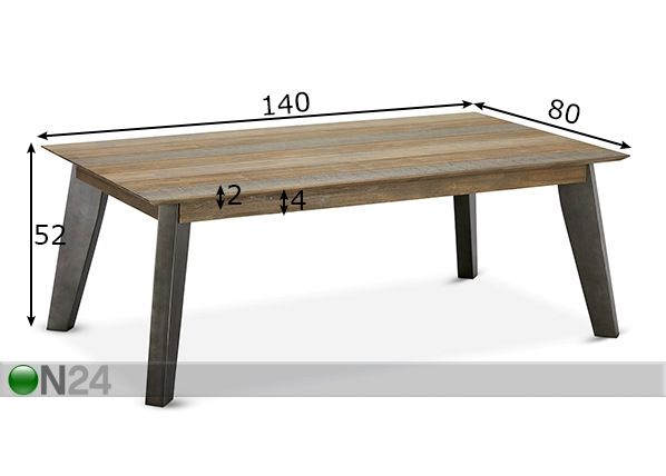 Sohvapöytä MALAGA 140x80 cm mitat