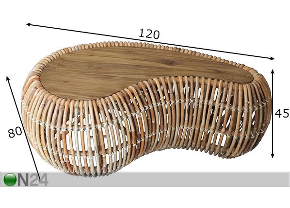 Sohvapöytä Rattan 120x80 cm mitat