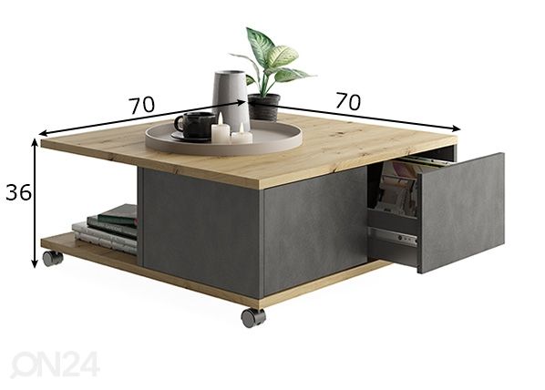 Sohvapöytä Twin 1 70x70 cm mitat