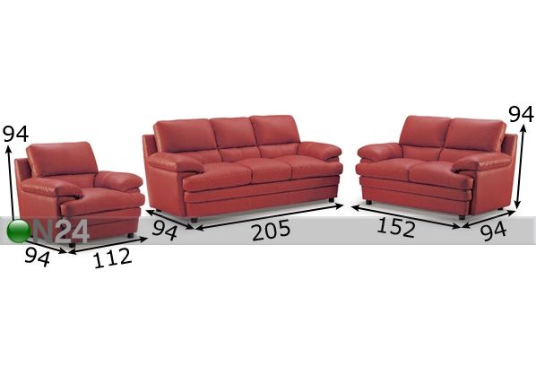 Sohvaryhmä 3+2+1 mitat