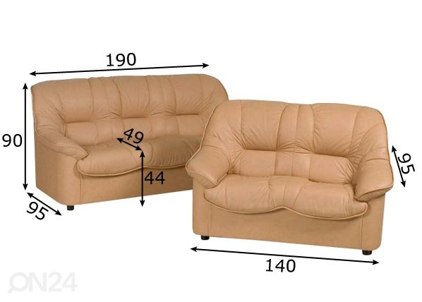 Sohvaryhmä BOSTON 3+2 mitat