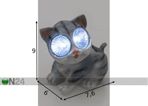Solar valaisin Tarmo kissa harmaa mitat