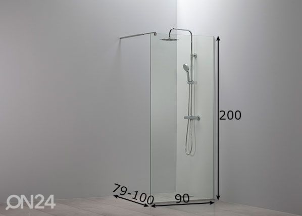 Suihkuseinä Conforto 90 cm, kirkas mitat