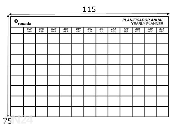 Suunnittelutaulu magneettipinnalla Rocada skin planner, 75x115 cm, vuosisuunnitelma mitat