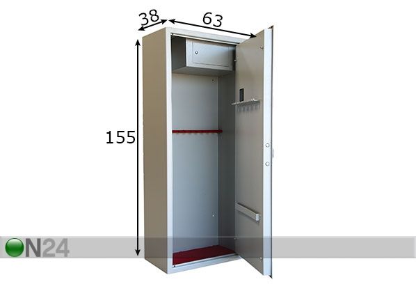 Suuri asekaappi, patruunalokero avaimella mitat