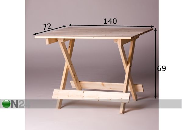 Suuri puutarhapöytä 72x140 cm mitat