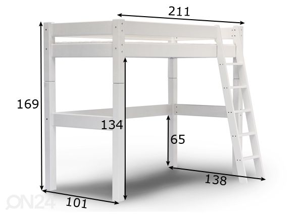 Suwem korkea parvisänky Lahe viistotikkailla 90x200 cm mitat