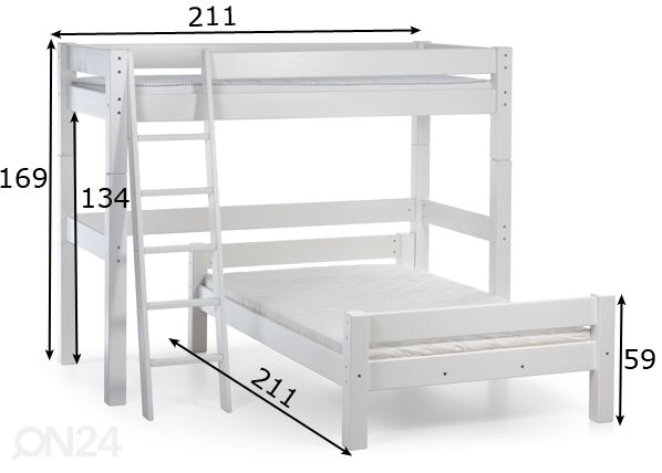 Suwem parvisänky Lahe viistotikkailla nurkkaratkaisu 120/90x200 cm mitat